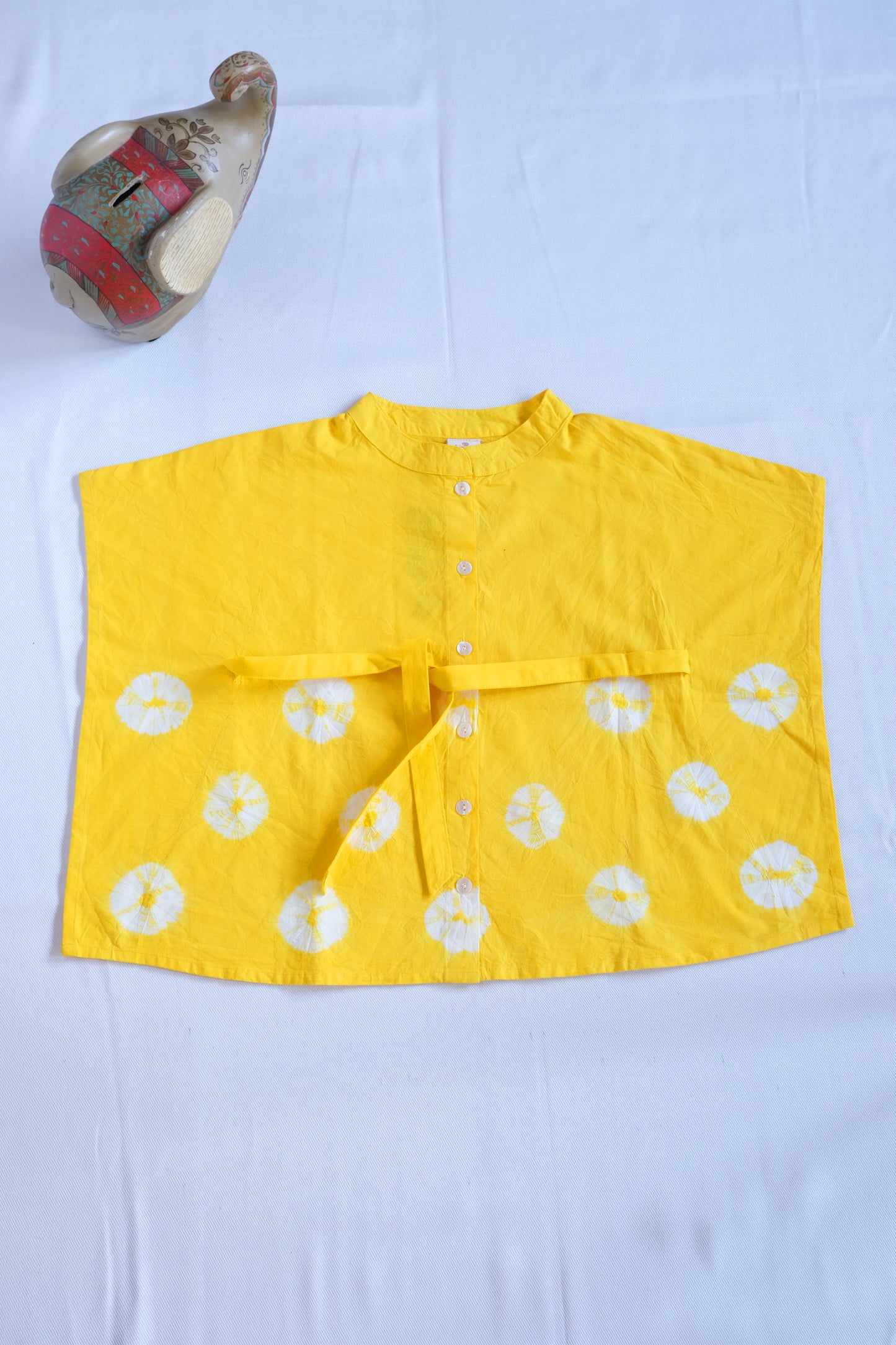 Yellow Handdone Bhandhej Kaftan-Kids Bandhani