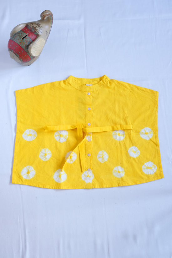 Yellow Handdone Bhandhej Kaftan-Kids Bandhani