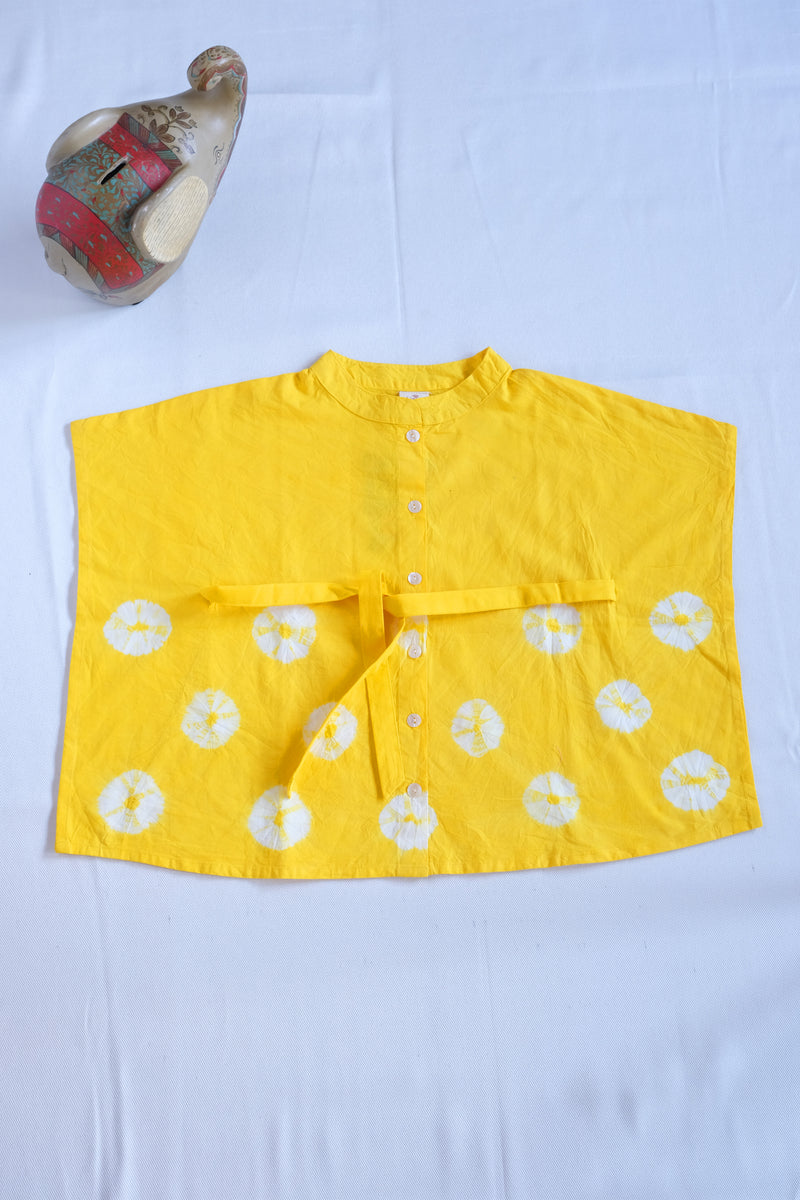 Yellow Handdone Bandhani Printed Kaftan-Kids