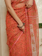 Coral Pink Kota Doria Saree