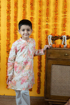 Boys Multicolor Floral Printed Cotton Kurta
