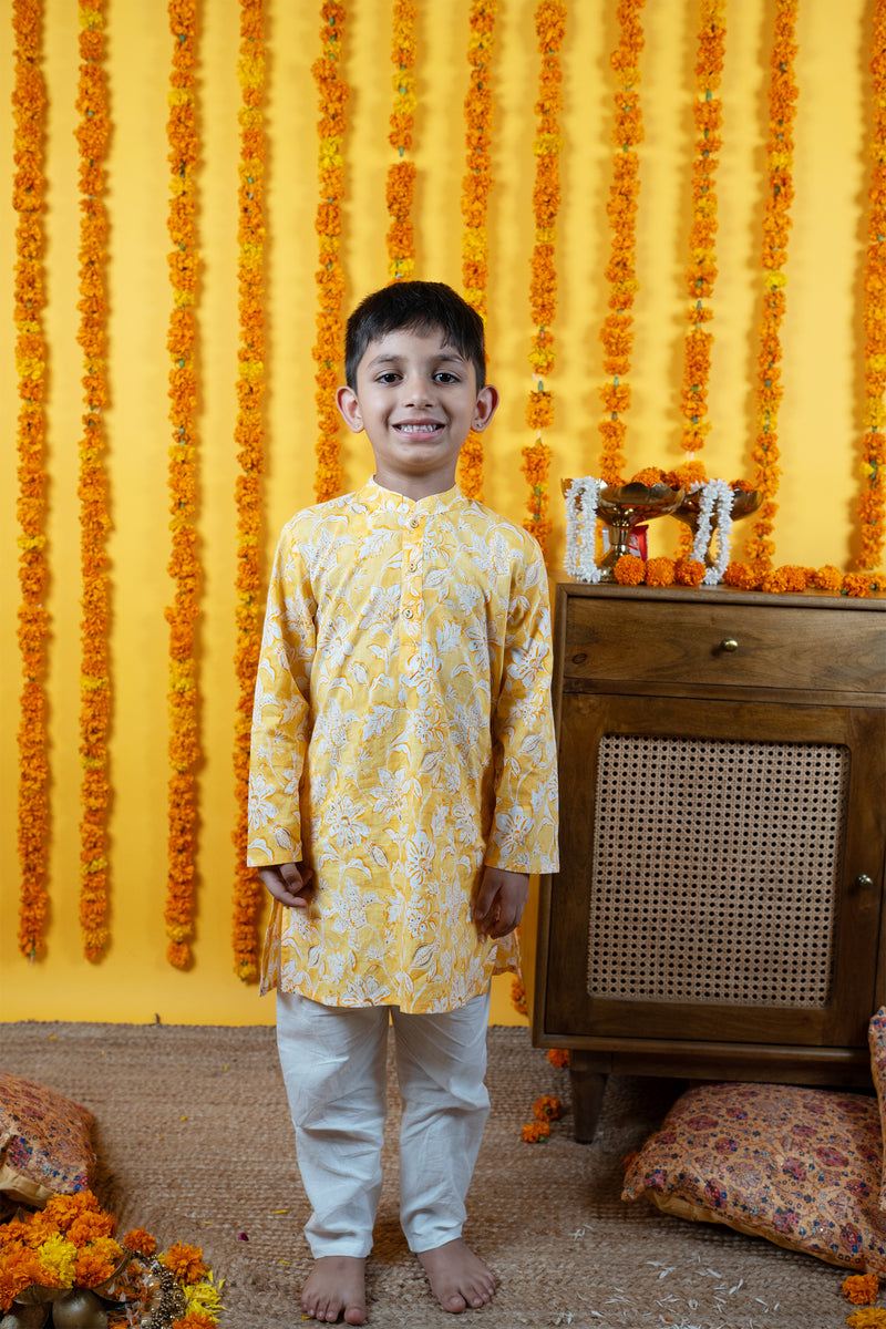 Boys Yellow Cotton Kurta
