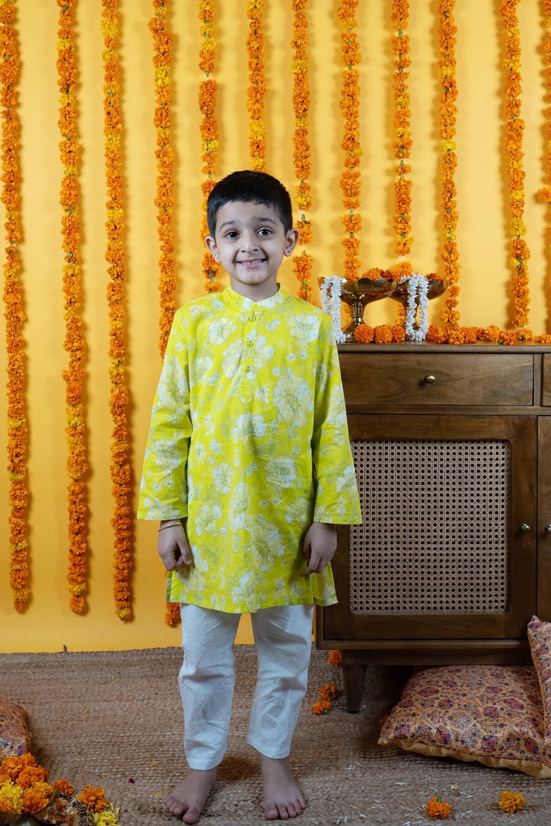 Boys Bright Yellow Cotton Kurta