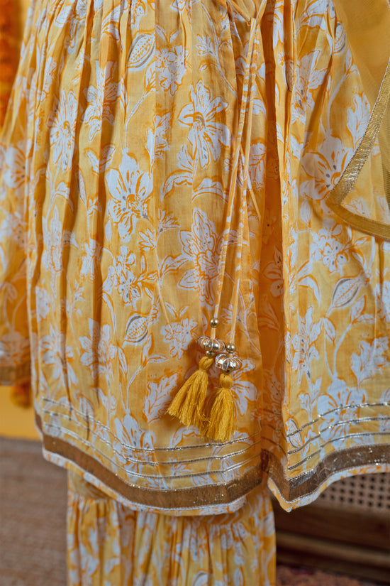 Yellow Cotton Kids Kurta & Shrara Set