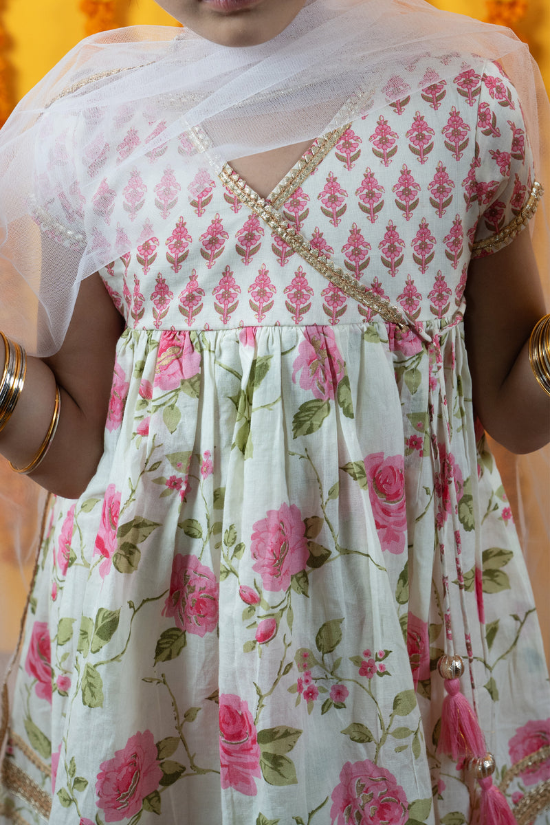 KIds White Printed Kurta Shrara Set For Women's