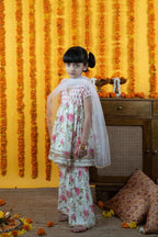 KIds White Printed Kurta Shrara Set For Women's