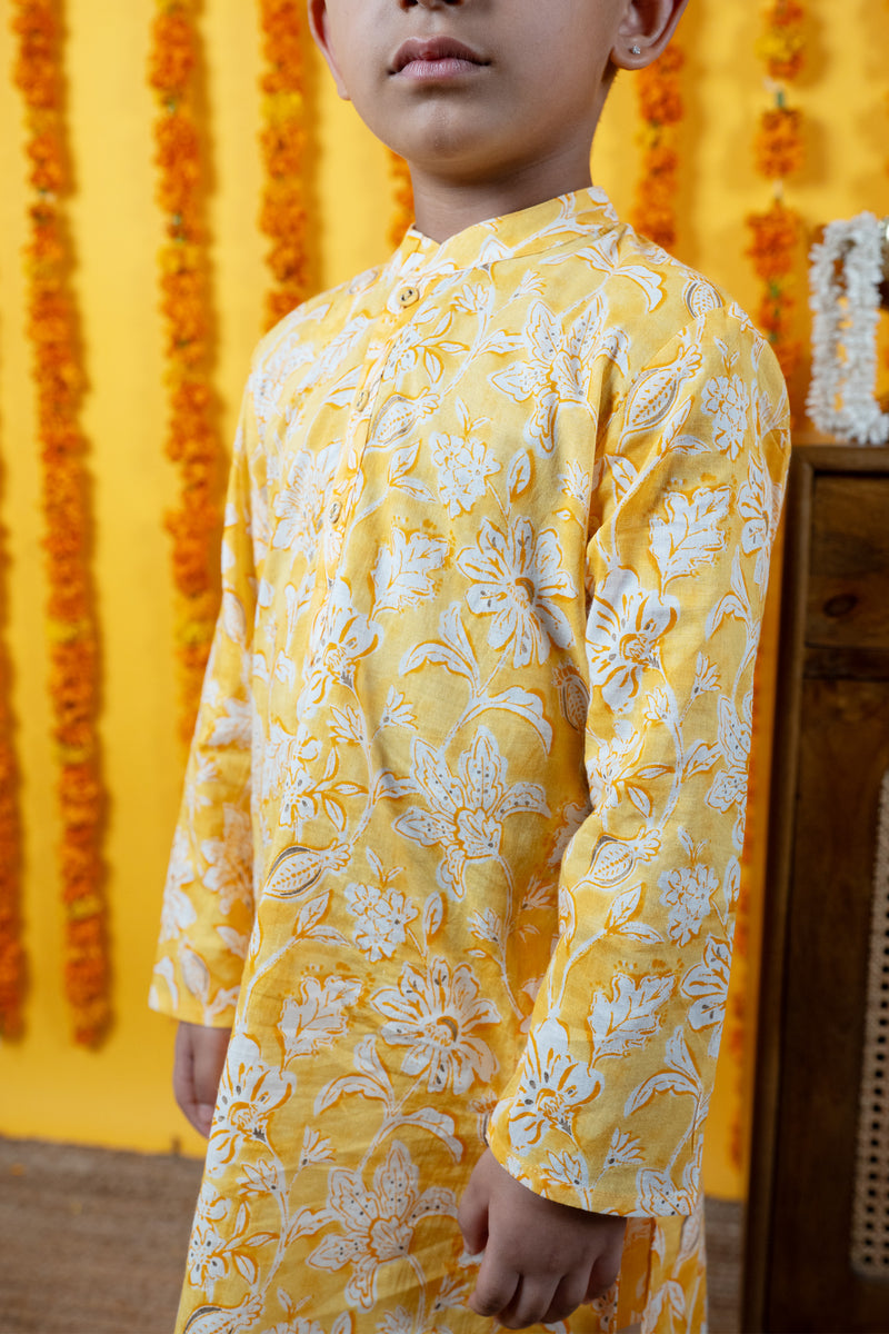 Boys Yellow Cotton Kurta