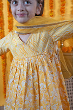 Yellow Cotton Kids Kurta & Shrara Set