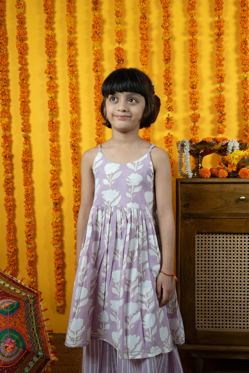 Lilac Cotton Kids Sharara Set
