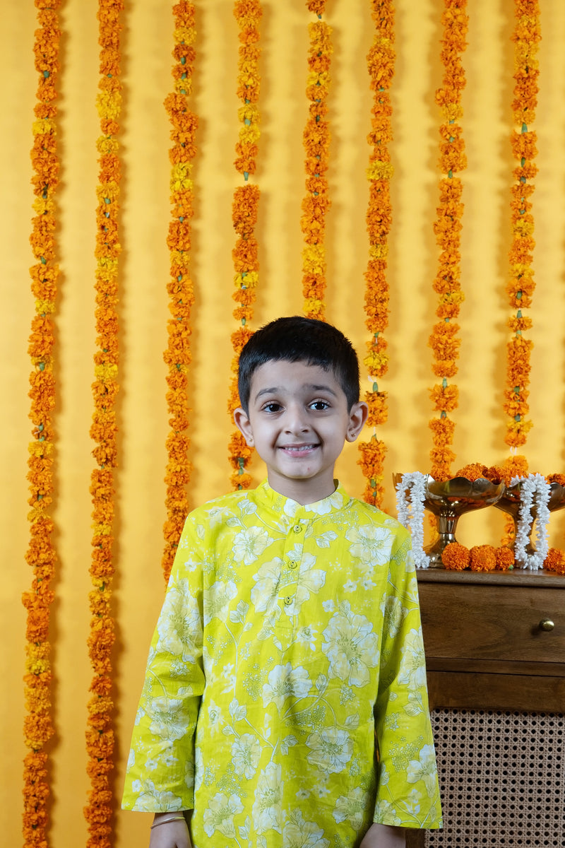 Boys Bright Yellow Cotton Kurta