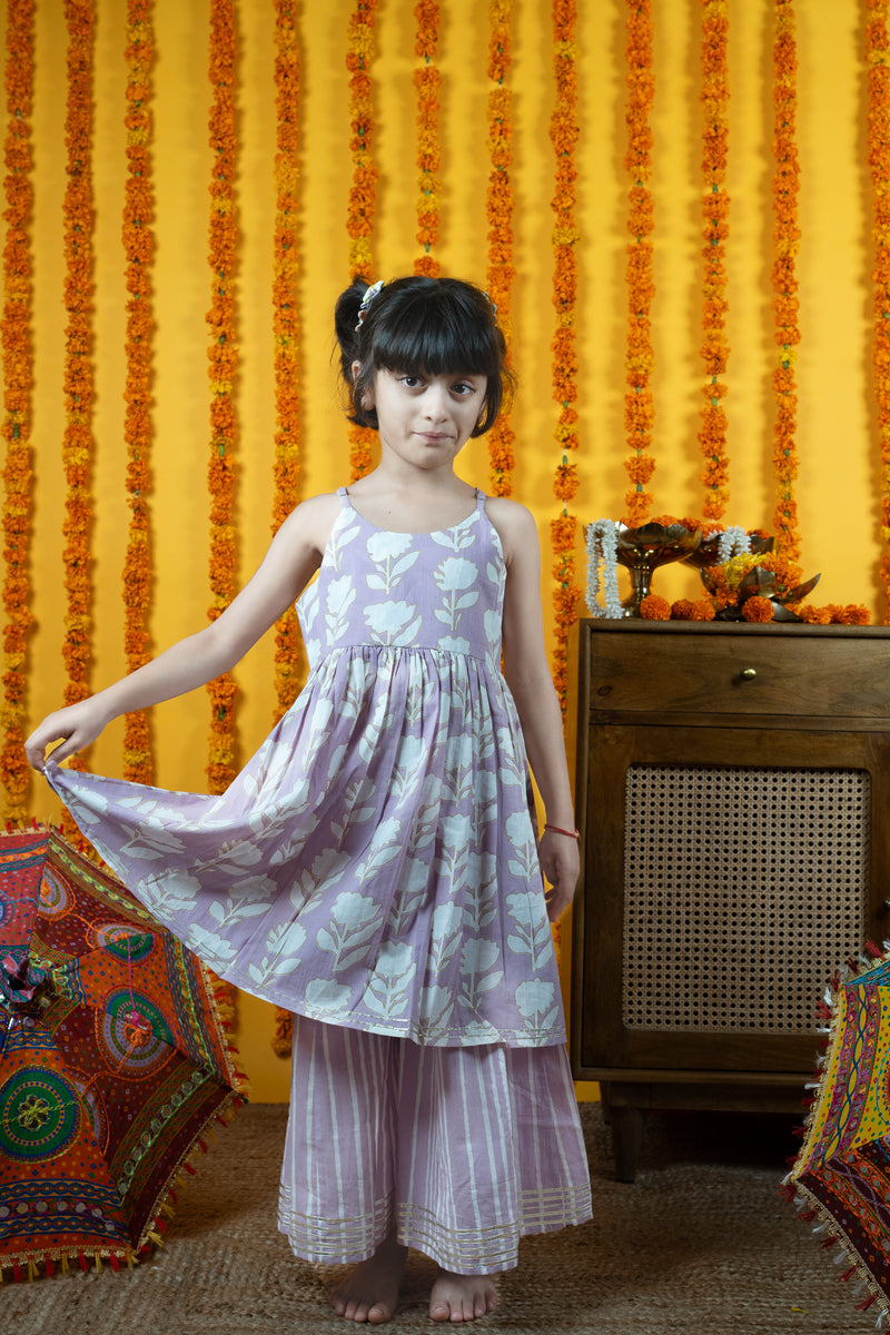 Lilac Cotton Kids Sharara Set