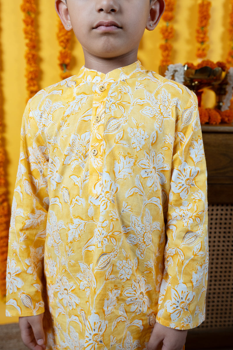 Boys Yellow Cotton Kurta