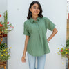 Green Cotton Handloom Collar Neck Short Top For Women's