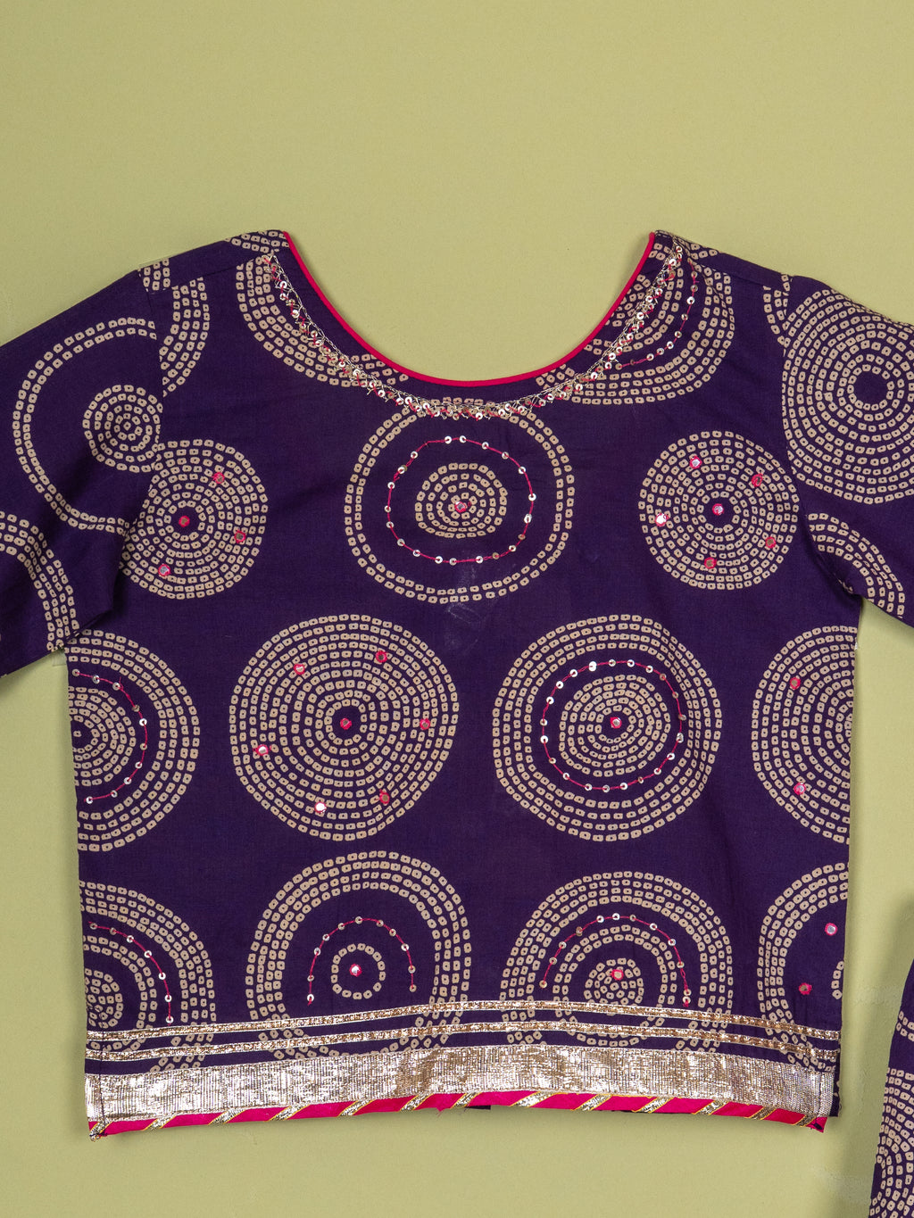 Brinjal Booti Work Round Neck Kids Girl Casual Kurta - Skirt - Dupatta
