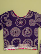 Brinjal Booti Work Round Neck Kids Girl Casual Kurta - Skirt - Dupatta
