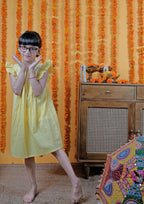 Yellow Cotton Dobby Frock For Kids Girls
