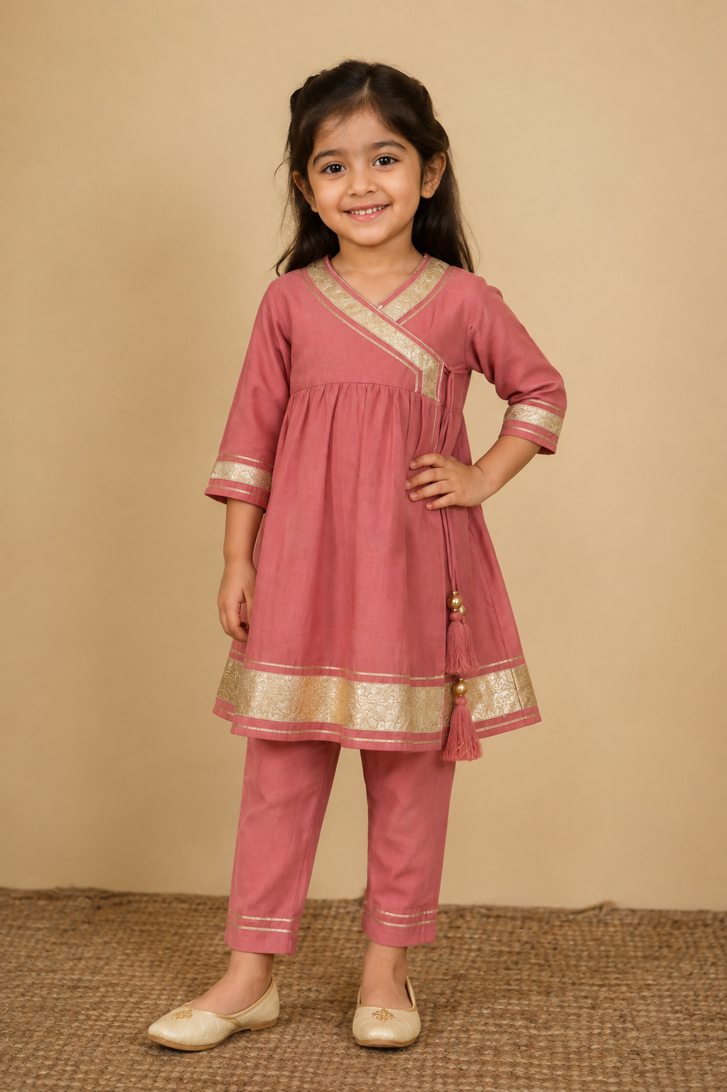 Peach Pink Kurta Pant Dupatta