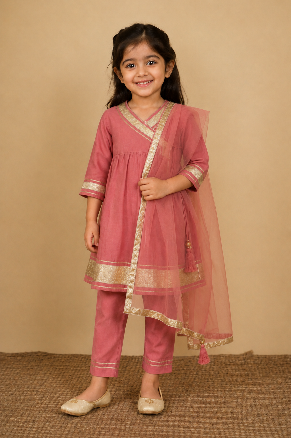 Peach Pink Kurta Pant Dupatta
