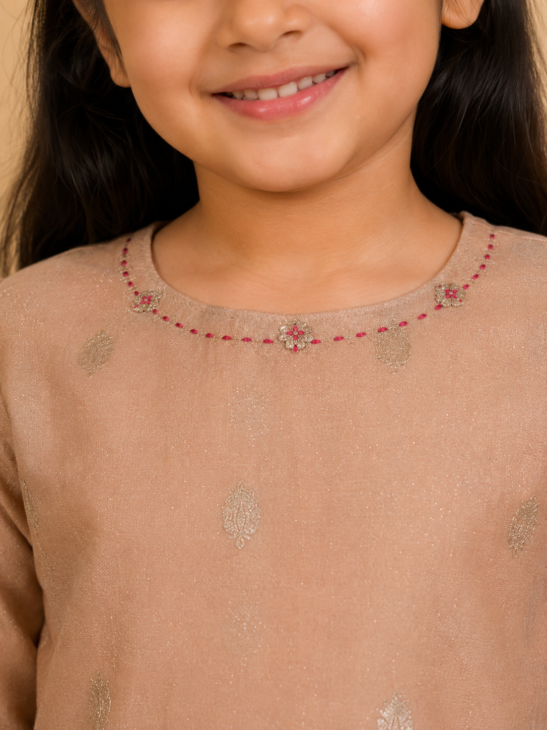 Beige & Pink Kurta Dhoti With Dupatta