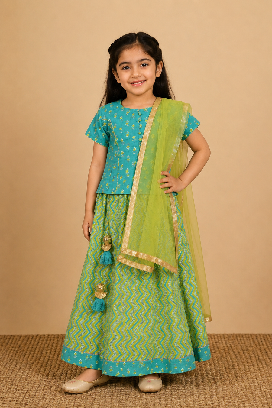 Lime Green Kurta Skirt Dupatta