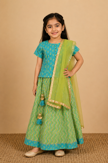 Lime Green Kurta Skirt Dupatta