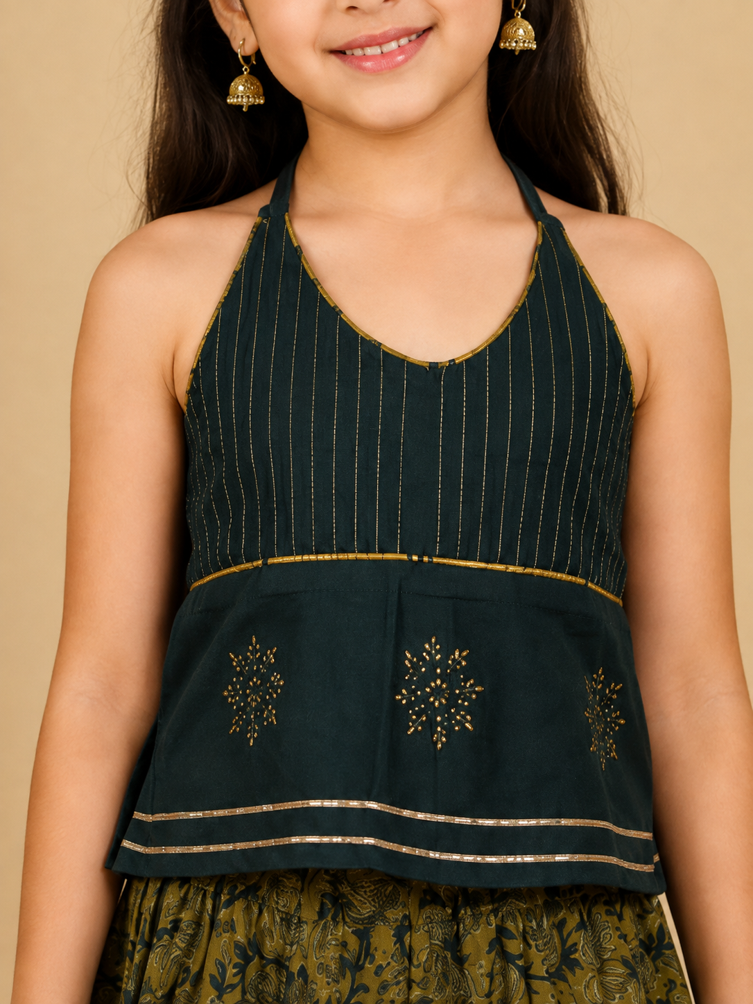 Olive Green Crop Top Skirt Dupatta