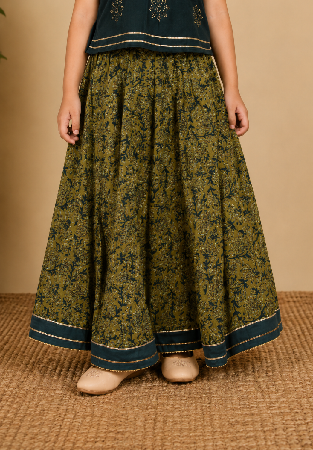 Olive Green Crop Top Skirt Dupatta