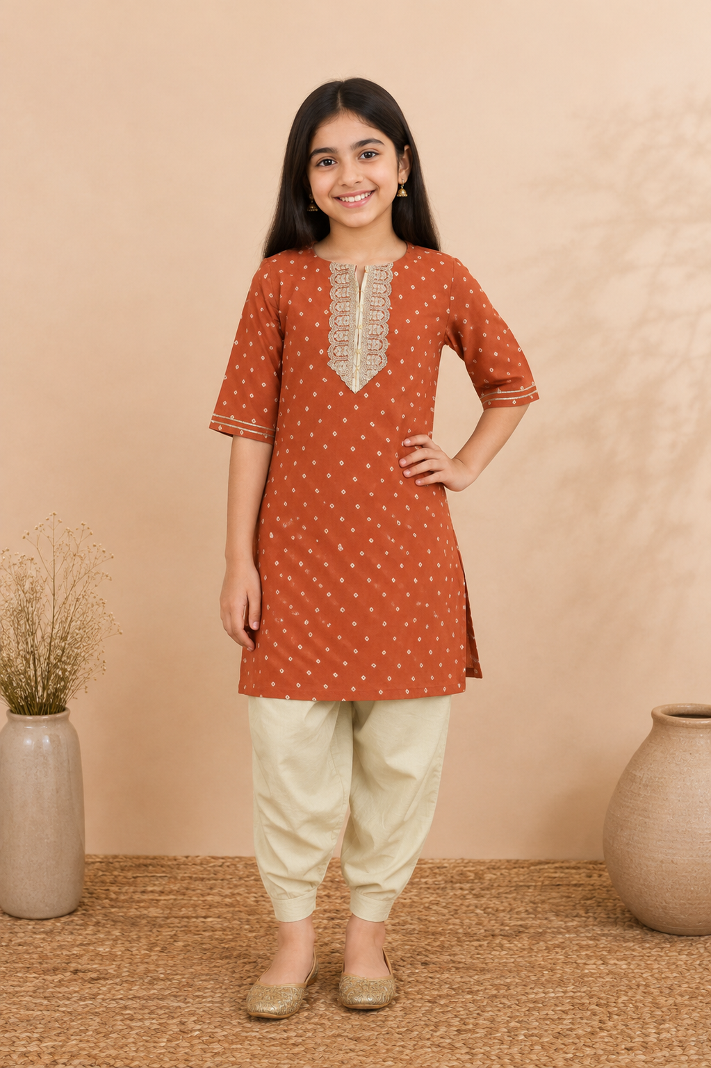 Rust Orange Kurta Dhoti Dupatta