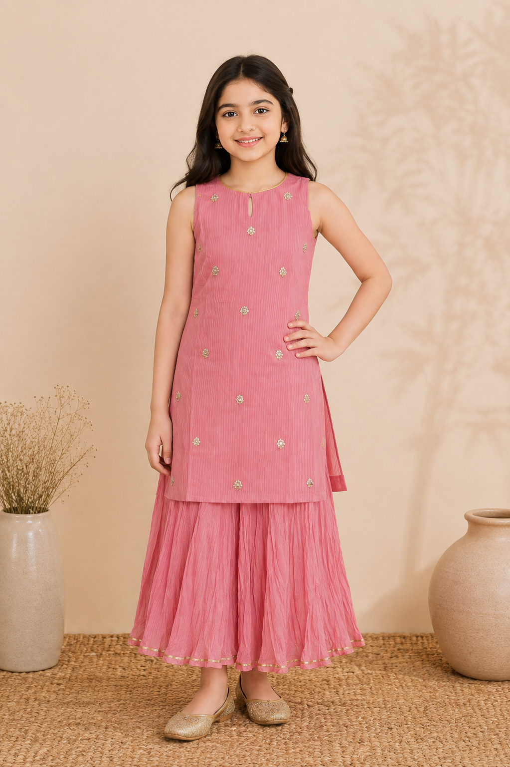 Dusty Pink Kurta Sharara Set with Dupatta