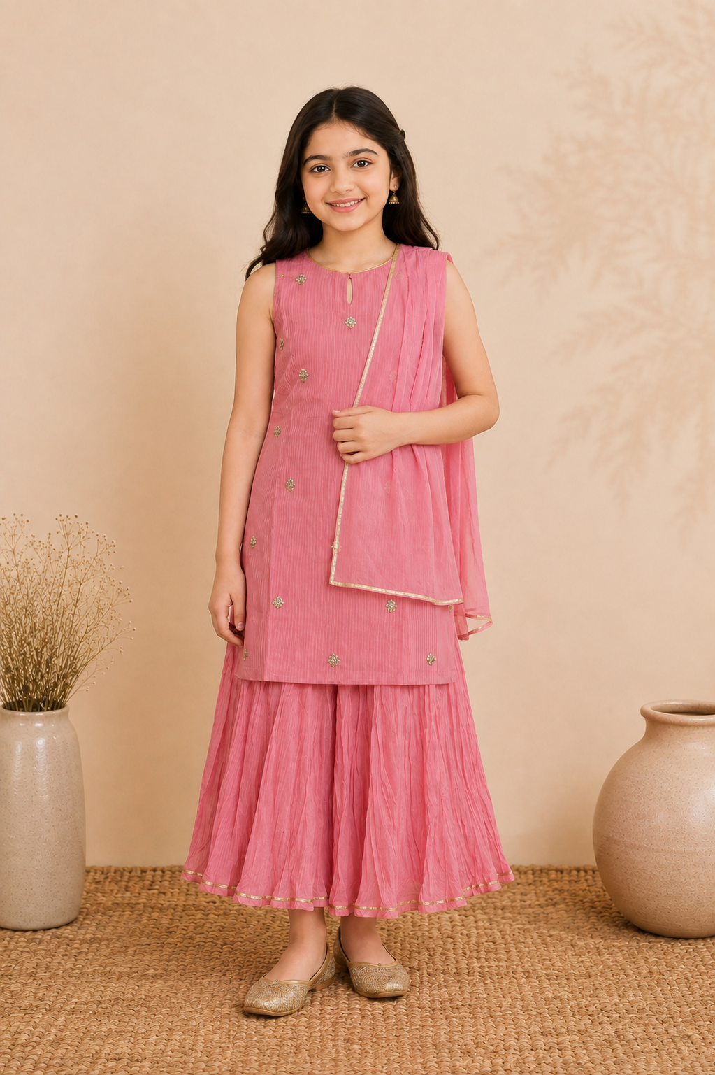 Dusty Pink Kurta Sharara Set with Dupatta