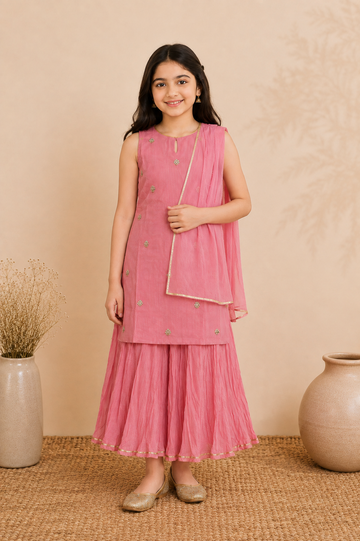 Dusty Pink Kurta Sharara Set with Dupatta