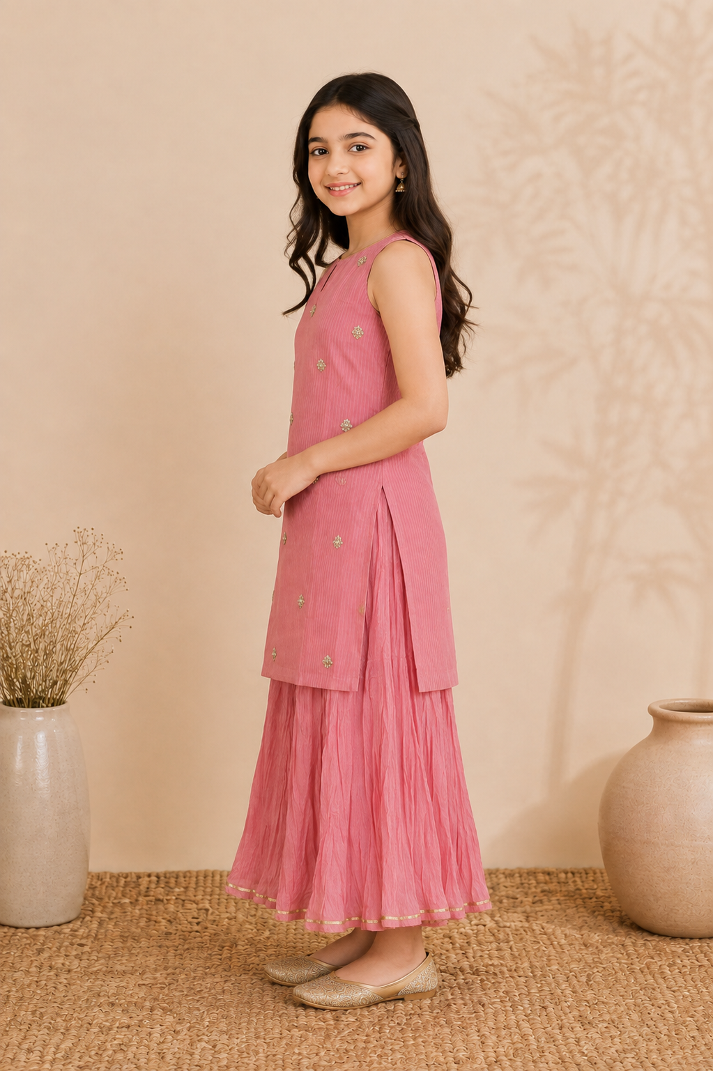 Dusty Pink Kurta Sharara Set with Dupatta