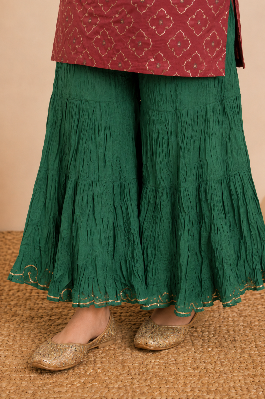 Magenta & Green Kurta Sharara Set with Dupatta