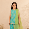 Teal Blue & Lime Green Kurta Dhoti Set with Dupatta