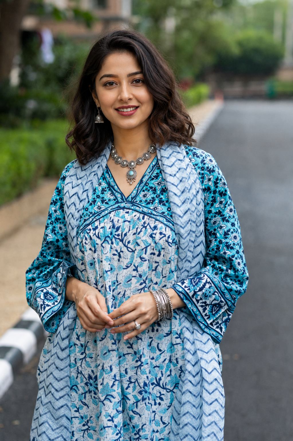 Sky Blue Cotton Complete Suit Set