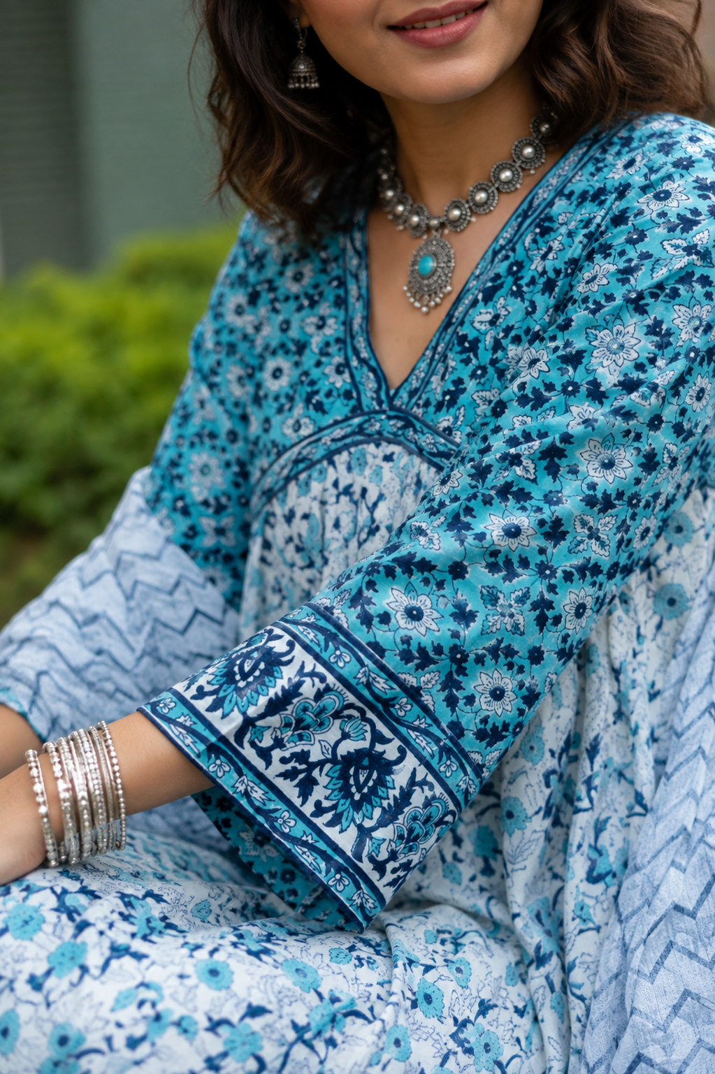 Sky Blue Cotton Complete Suit Set