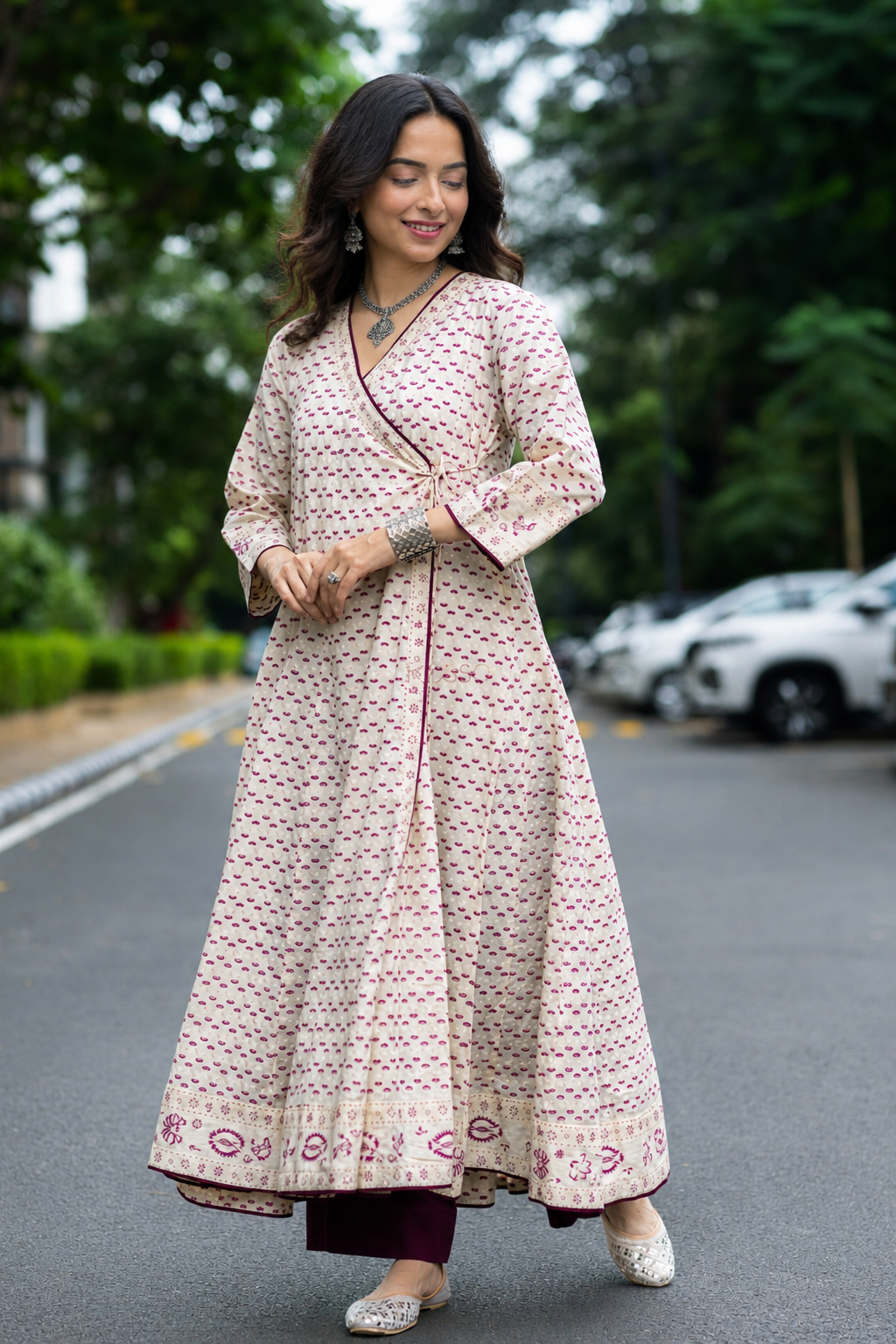 Cream Cotton A Line Kurta