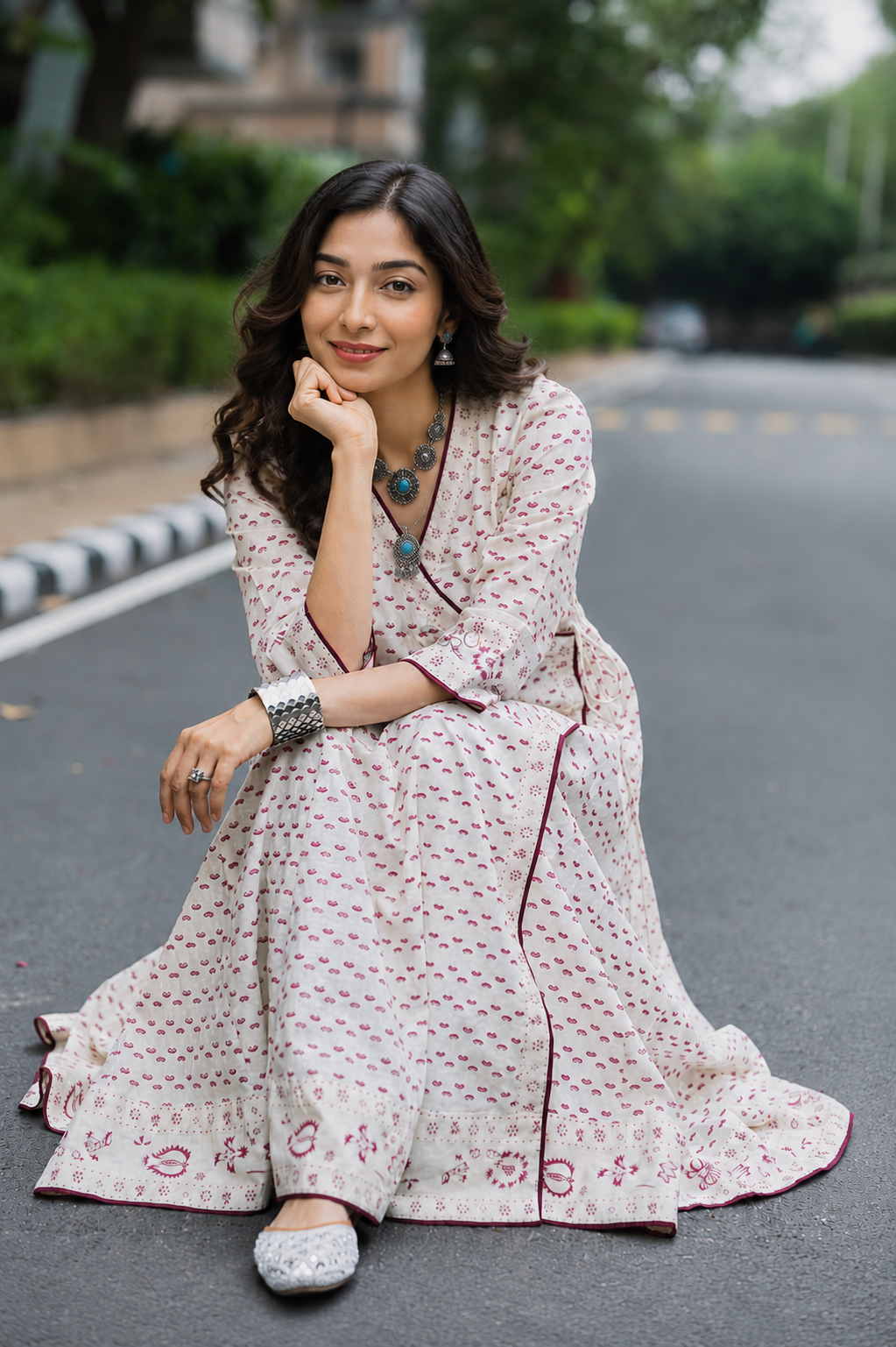 Cream Cotton A Line Kurta