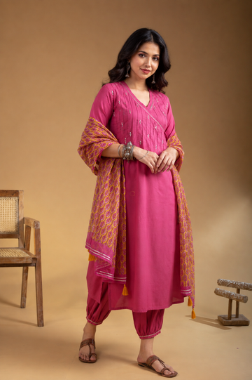 Rose Pink Cotton Complete Suit Set