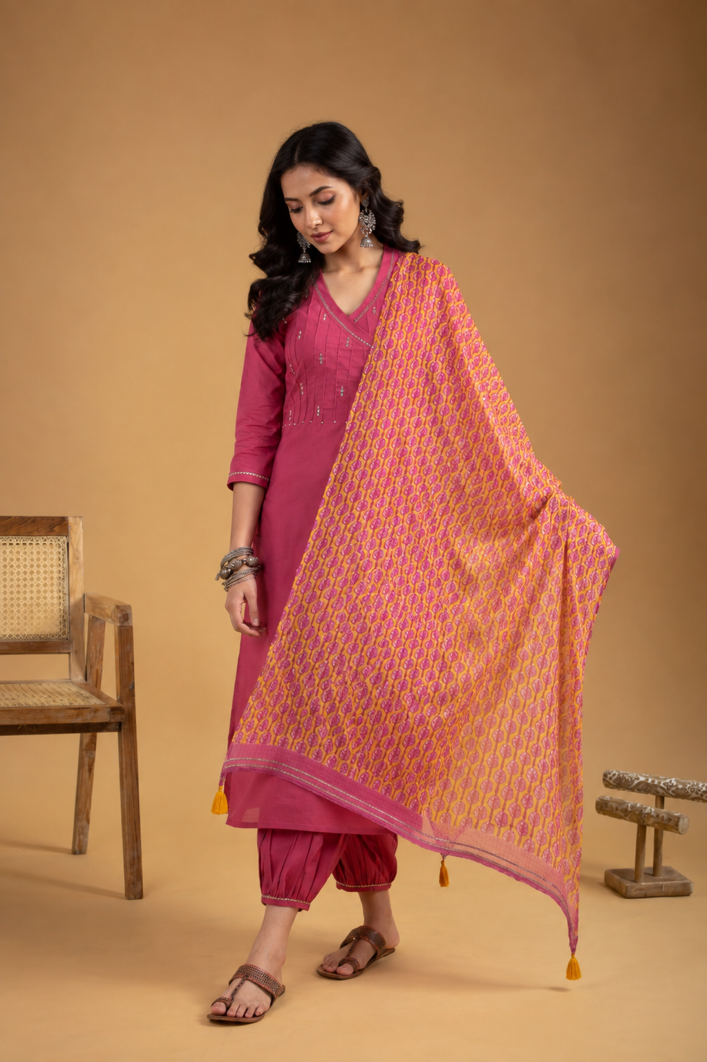 Rose Pink Cotton Complete Suit Set