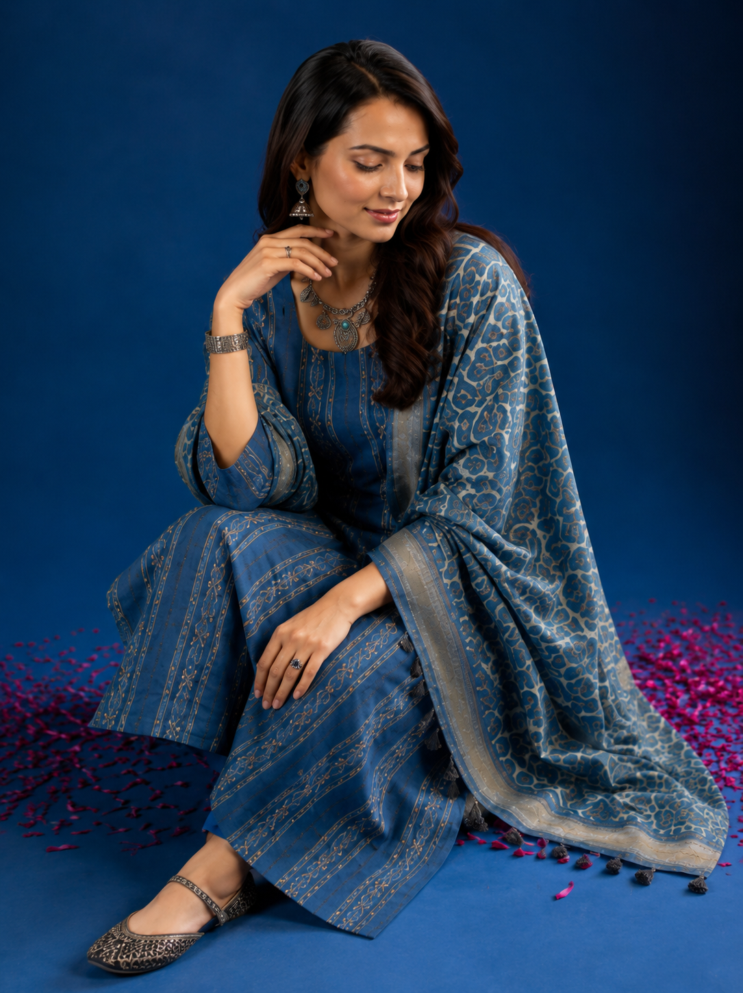 Blue Chanderi Complete Suit Set