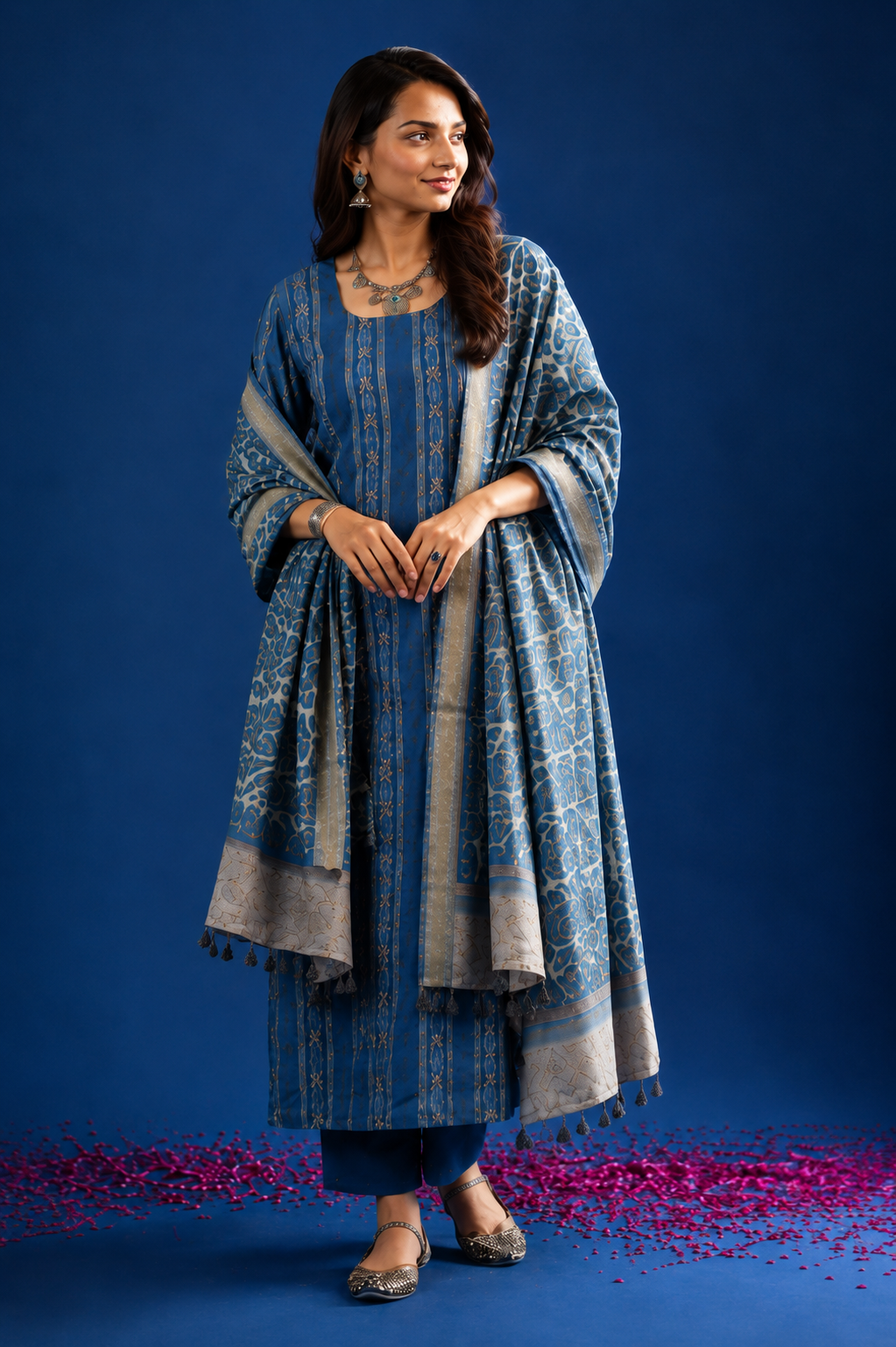 Blue Chanderi Complete Suit Set