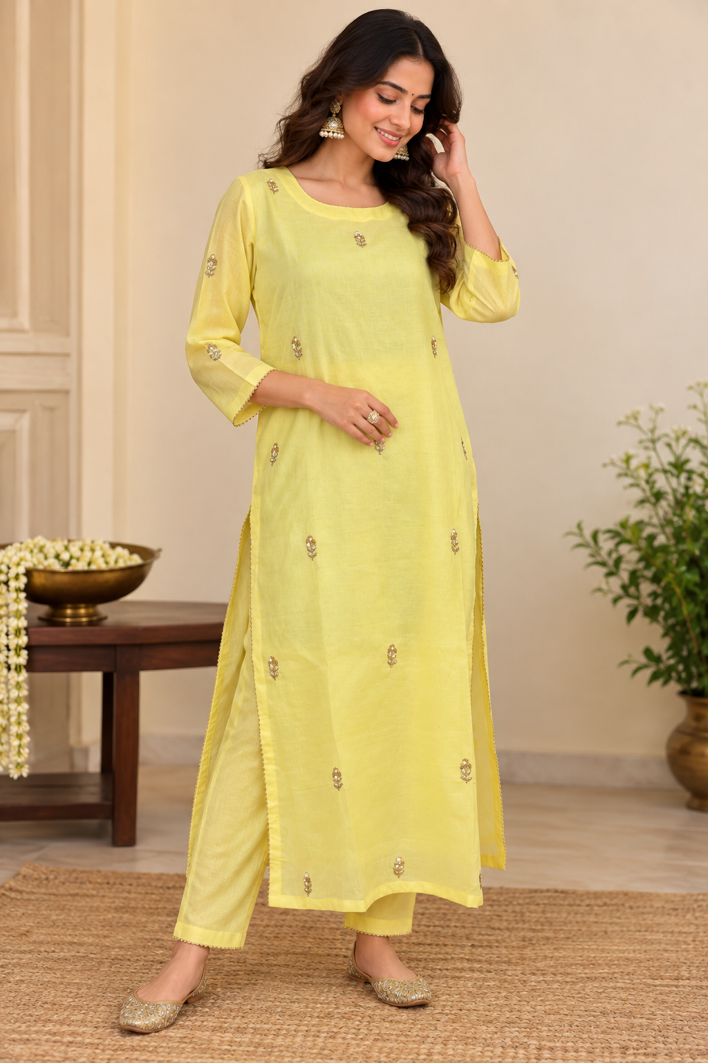 Lime Yellow Chanderi Kurta