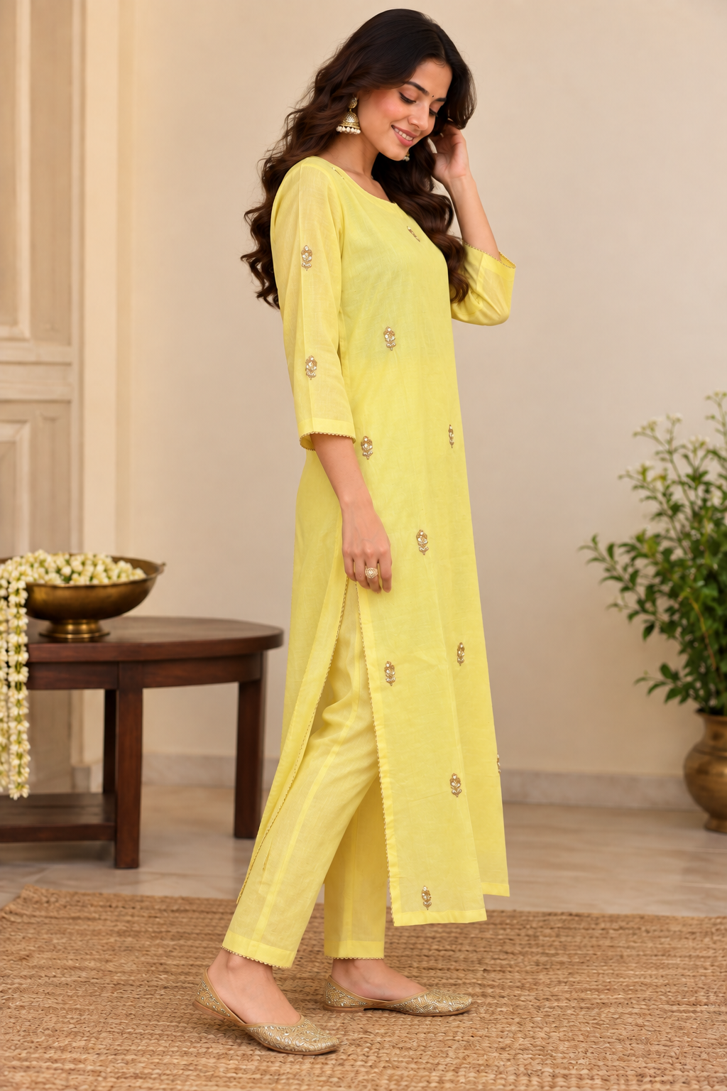 Lime Yellow Chanderi Kurta
