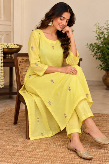 Lime Yellow Chanderi Kurta