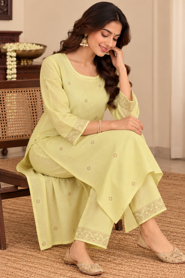 Light Yellow Chanderi Kurta