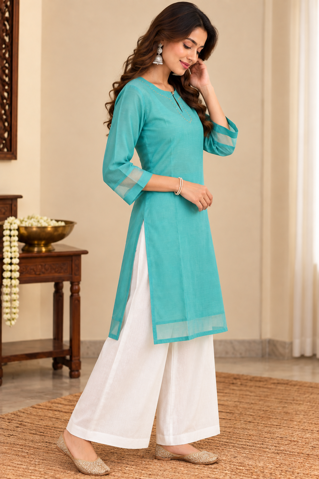Torquise Chanderi Short Kurti