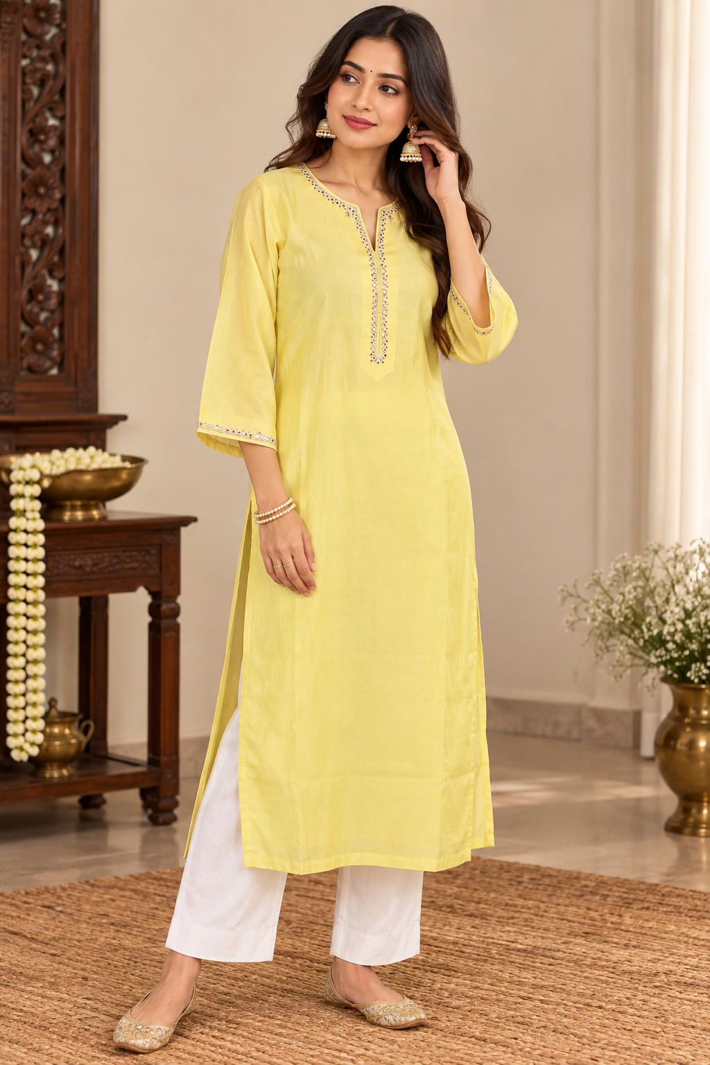 Lemon Yellow Chanderi Kurta