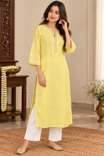 Lemon Yellow Chanderi Kurta