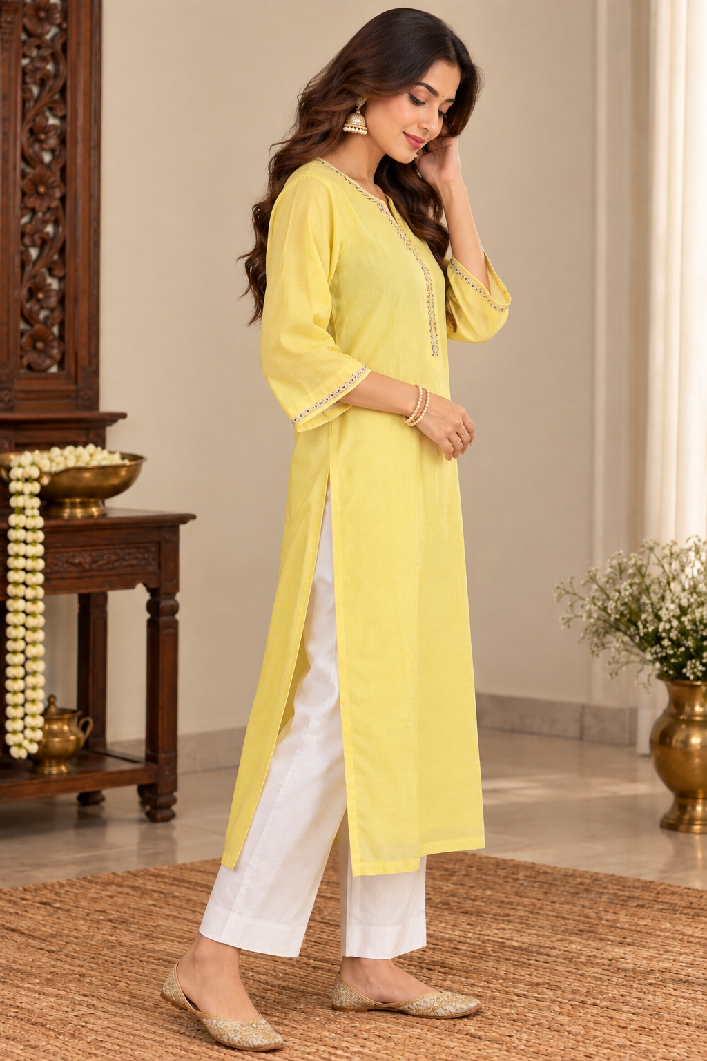 Lemon Yellow Chanderi Kurta